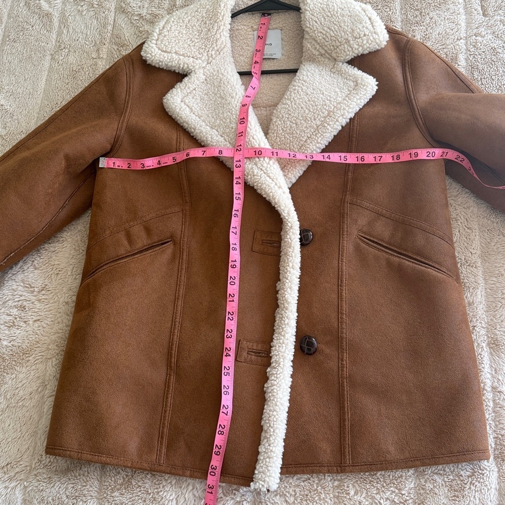 MANGO Oversized Cognag Tan Shearling Jacket Coat Size XS - Small Oversized - Picture 14 of 16